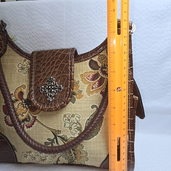 ROSSETTI PURSE VEGAN LEATHER LINEN COTTON BROWN FLORAL GREAT CONDITION - Picture 7 of 13